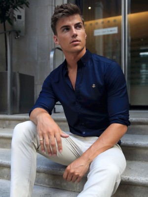 Blakely Albany Fitted Stretch Shirt Navy | 8365PXGNJ