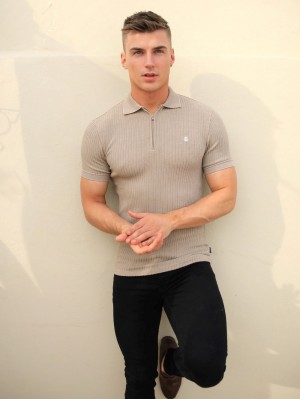 Blakely Anzi Textured Polo Tan | 8054FABVO