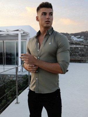 Blakely Merrick Fitted Stretch Shirt Khaki Grün | 1670CWEZP