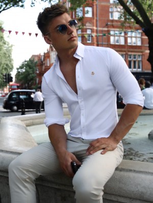 Blakely Monaco Fitted Stretch Shirt Weiß | 7439DSYQB