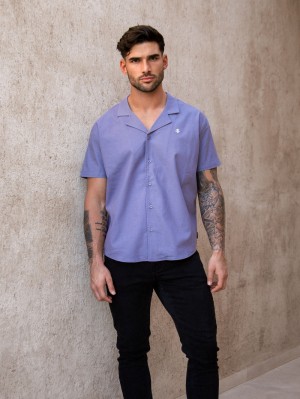 Blakely Nador Open Collared Shirt Blau | 5972DHOAB