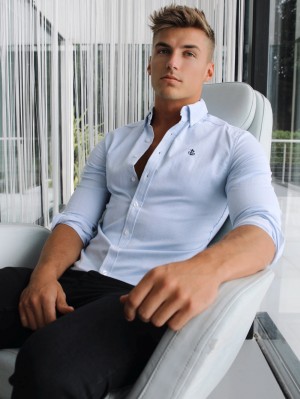 Blakely Oxford Fitted Stretch Shirt Blau | 4568GOQEC