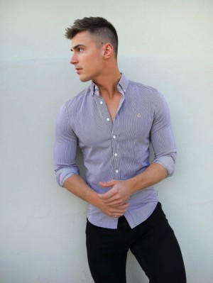 Blakely Pesaro Pinstripe Shirt Bordeaux | 8703KWBGI