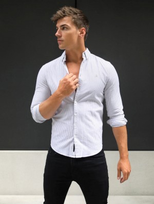 Blakely Portofino Pinstripe Shirt Tan | 0285LJORY