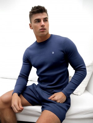 Blakely Riad Knitted Long Sleeve T-Shirt Blau | 5801LFOQG