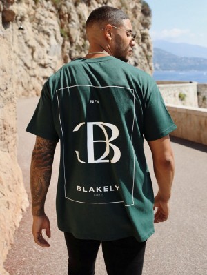 Blakely Riviera Initial Relaxed T-Shirt Dunkelgrün | 7098LOXQG