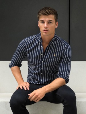Blakely Savona Stripe Shirt Navy | 7856UFVIQ