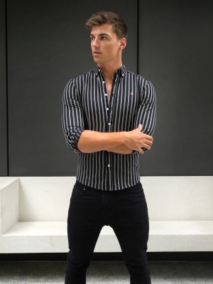 Blakely Savona Stripe Shirt Schwarz | 9472DULHM