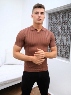 Blakely Sidi Textured Stripe Polo Braun | 9302AIRTQ